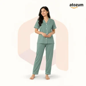 Women's Solid Colour Biscos Cotton Pajama Set | Mint Green