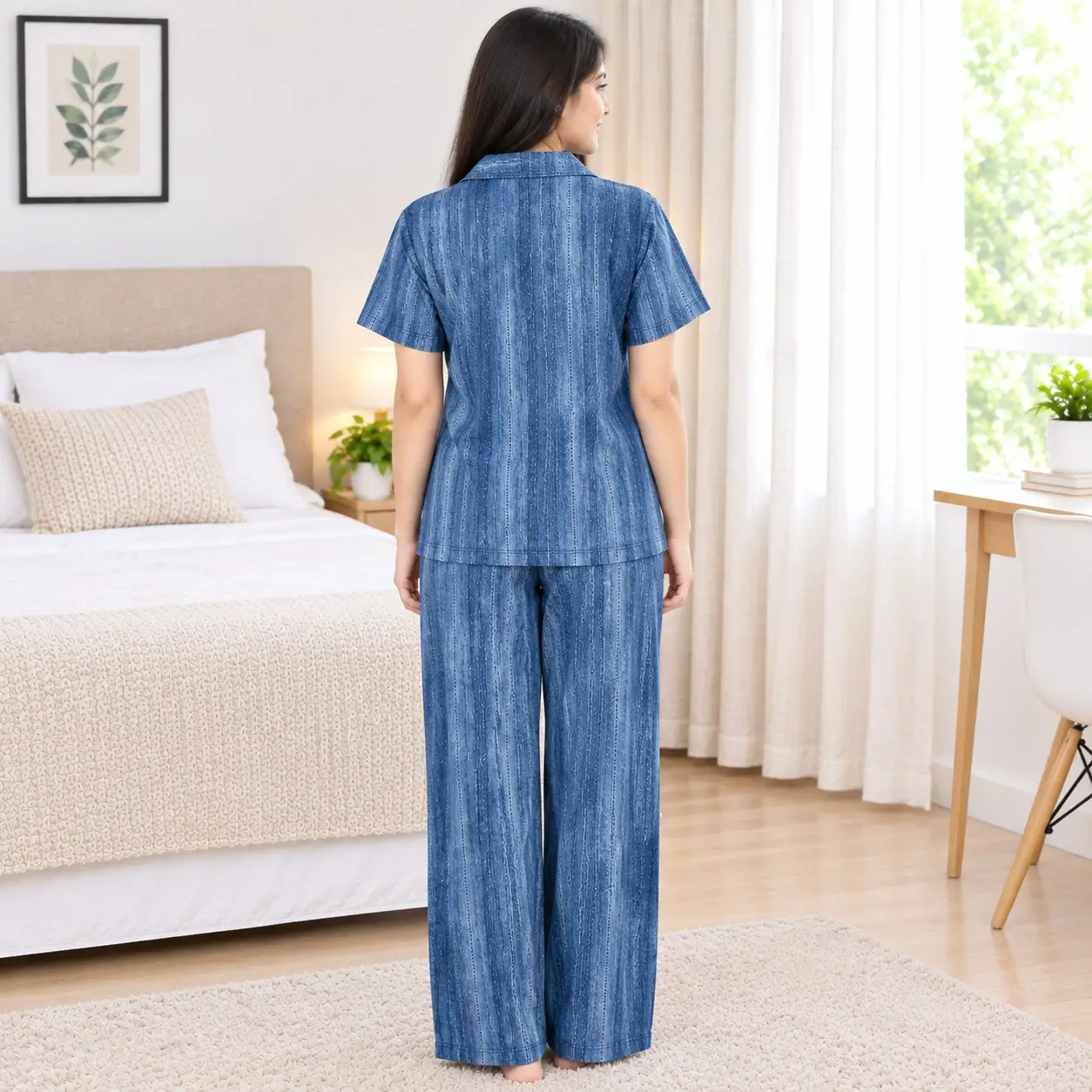 Women's Printed Viscose Cotton Pajama Set | Calma Limited Edition - Image 3