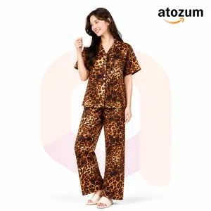 Premium Women's Pajama Set – Cotton Jacquard Self Embroidery Design | Tiger Edition