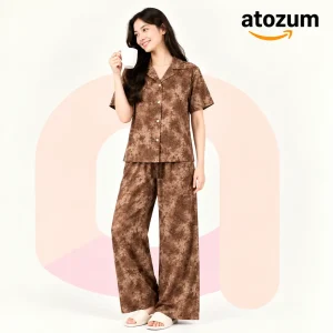 Premium Women's Pajama Set – Cotton Jacquard Self Embroidery Design | Laze