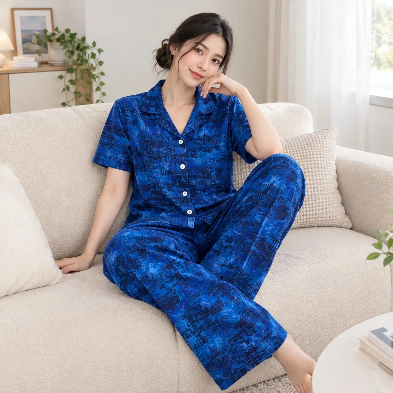 Women's Printed Viscose Cotton Pajama Set | Bella - Image 2