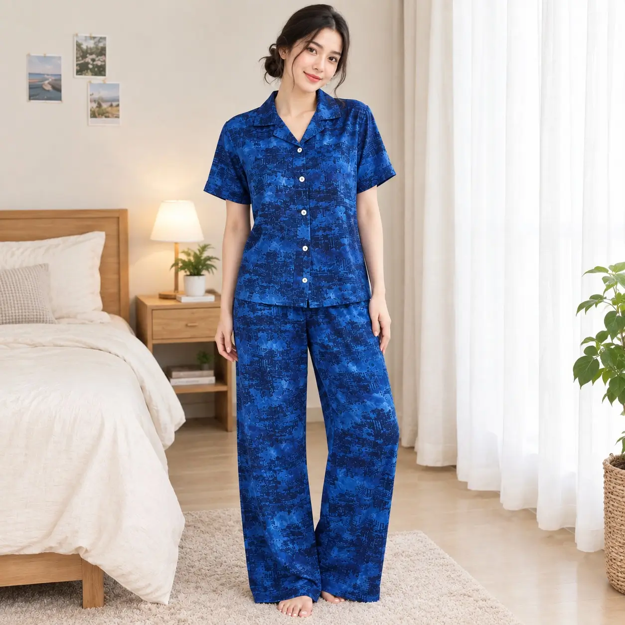 Women's Printed Viscose Cotton Pajama Set | Bella - Image 3