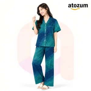 Premium Women's Pajama Set – Cotton Jacquard Self Embroidery Design | Suede