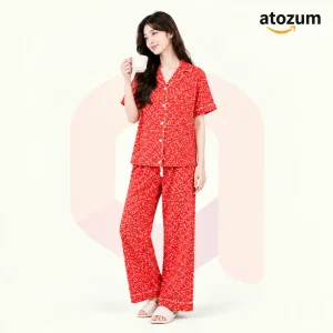 Women's Printed Viscose Cotton Pajama Set | Vogue
