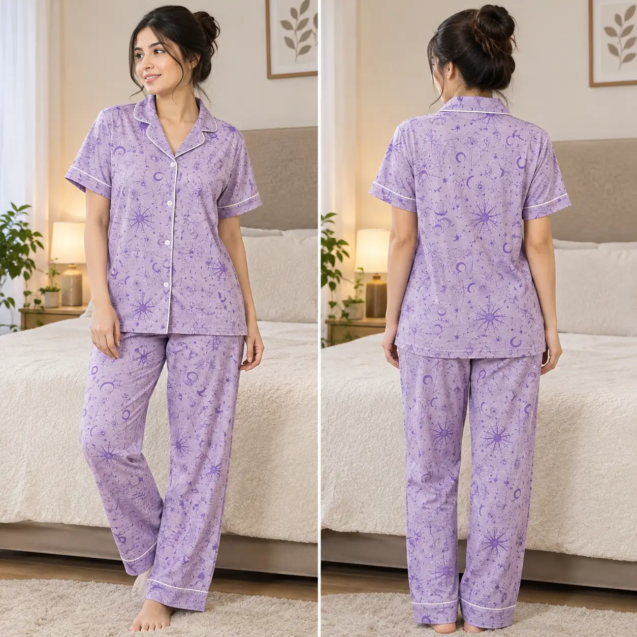 Women's Printed Viscose Cotton Pajama Set | Luxe