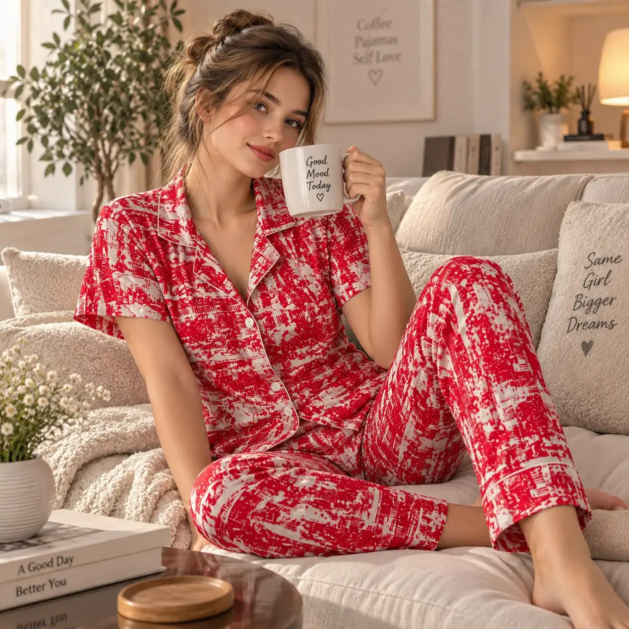 Premium Women's Pajama Set – Cotton Jacquard Self Embroidery Design | Whisper