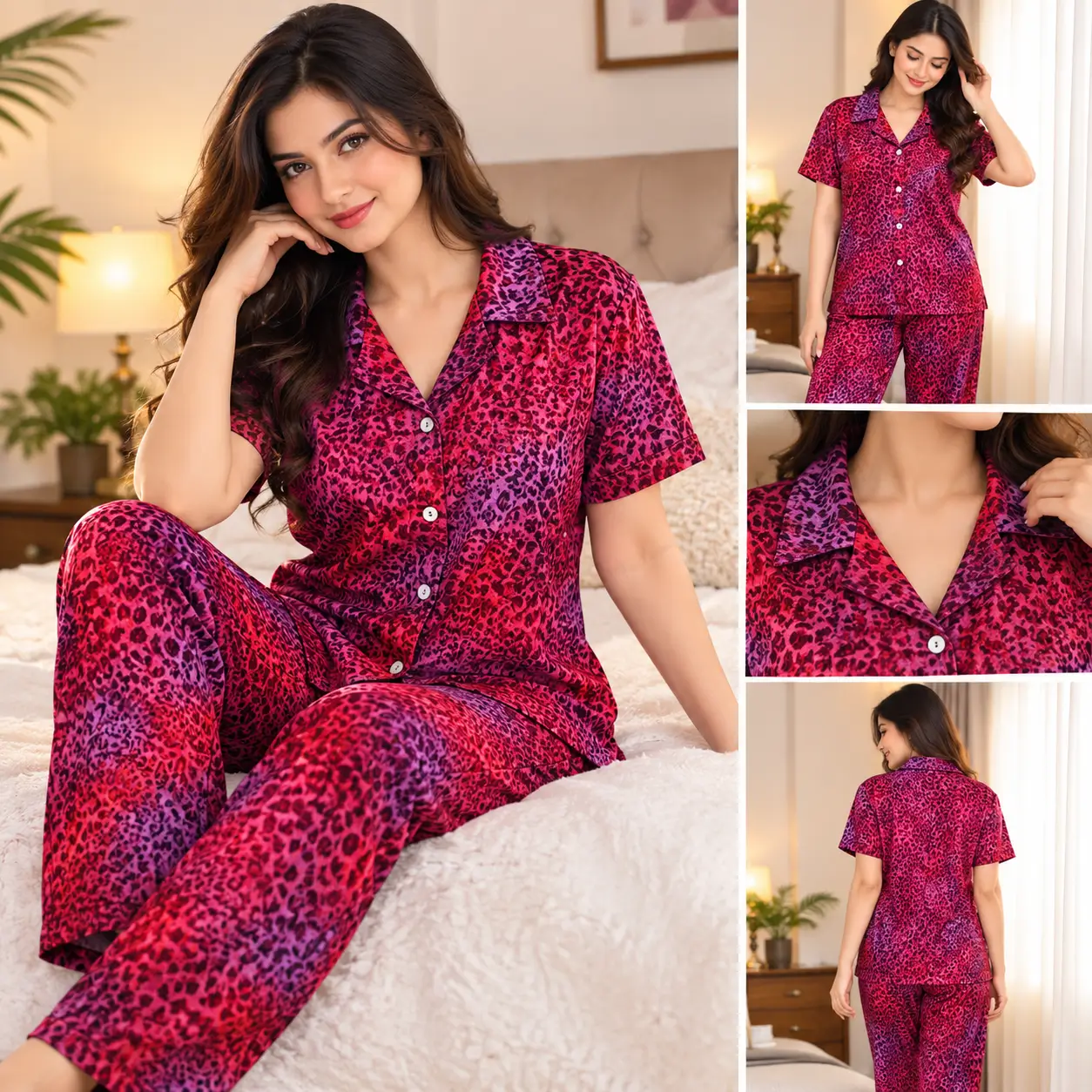 Premium Women's Pajama Set – Cotton Jacquard Self Embroidery Design | Nebula