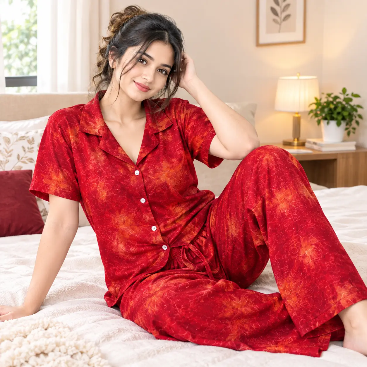 Premium Women's Pajama Set – Cotton Jacquard Self Embroidery Design | Cocoon