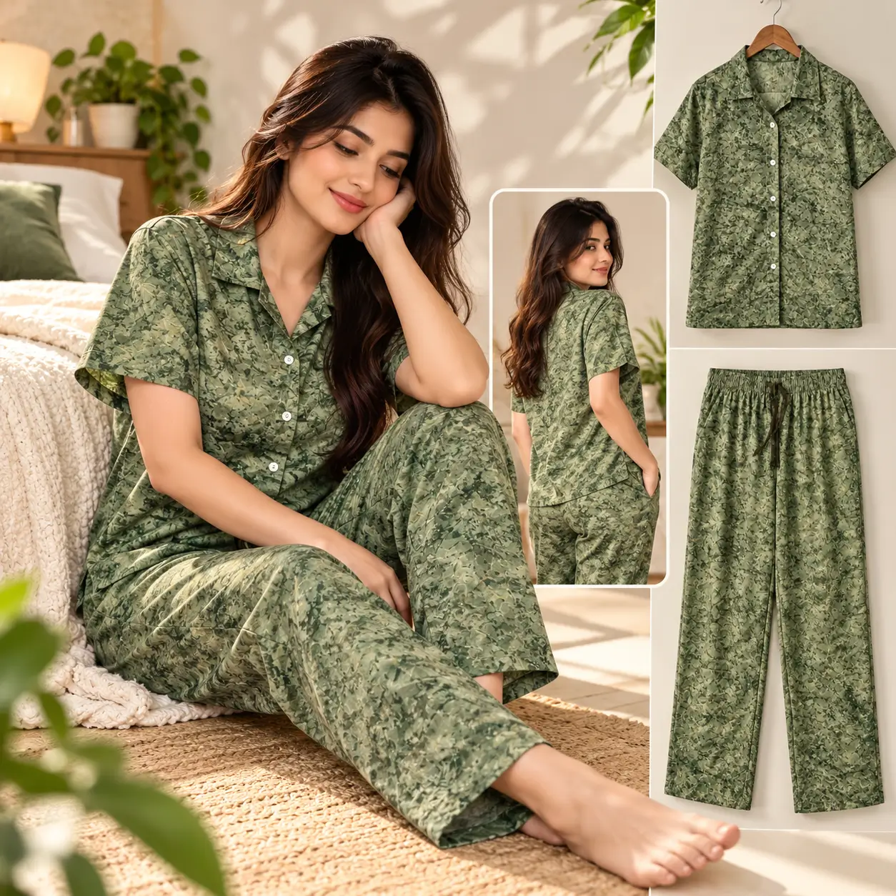 Premium Women's Pajama Set – Cotton Jacquard Self Embroidery Design | Nova