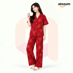 Premium Women's Pajama Set – Cotton Jacquard Self Embroidery Design | Cocoon