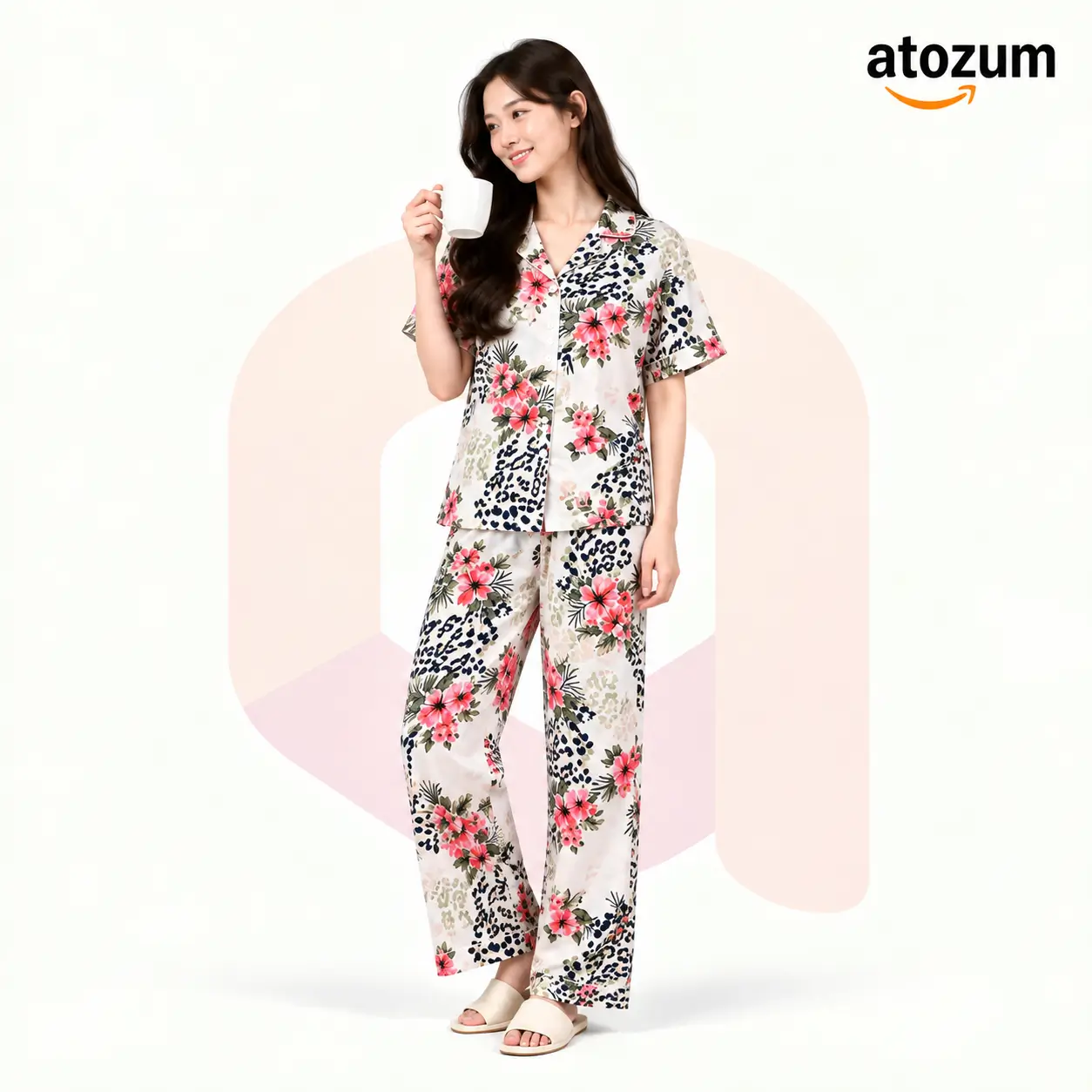 Women's Printed Viscose Cotton Pajama Set | Celeste