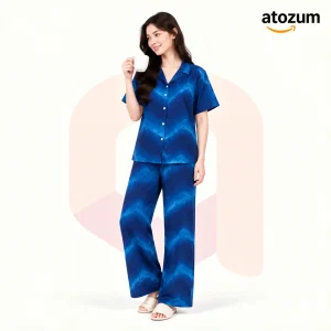 Women's Printed Viscose Cotton Pajama Set | Mist