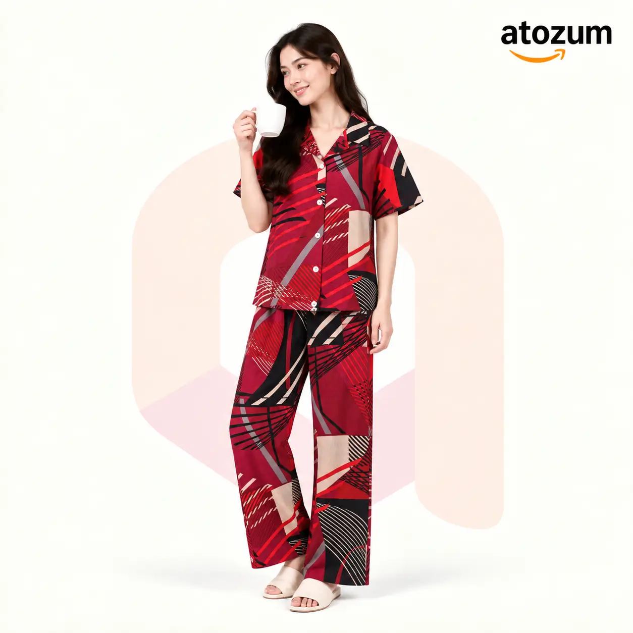 Women's Printed Viscose Cotton Pajama Set | Haze