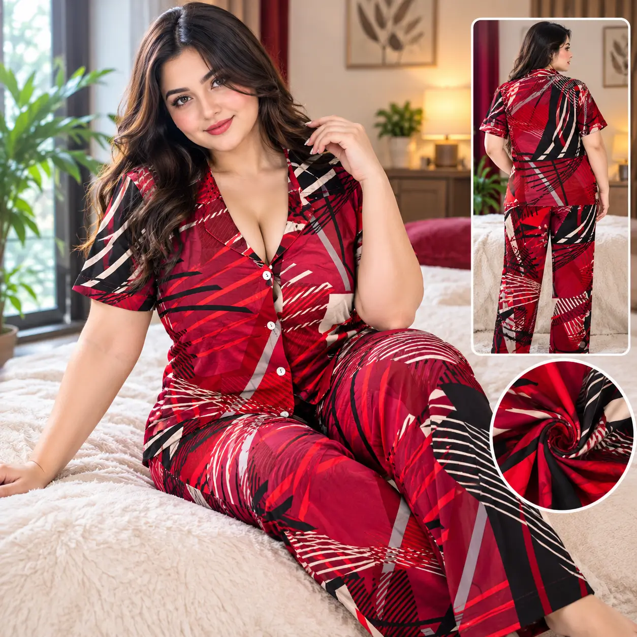 Women's Printed Viscose Cotton Pajama Set | Haze
