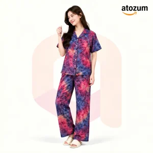 Premium Women's Pajama Set – Cotton Jacquard Self Embroidery Design | Flora