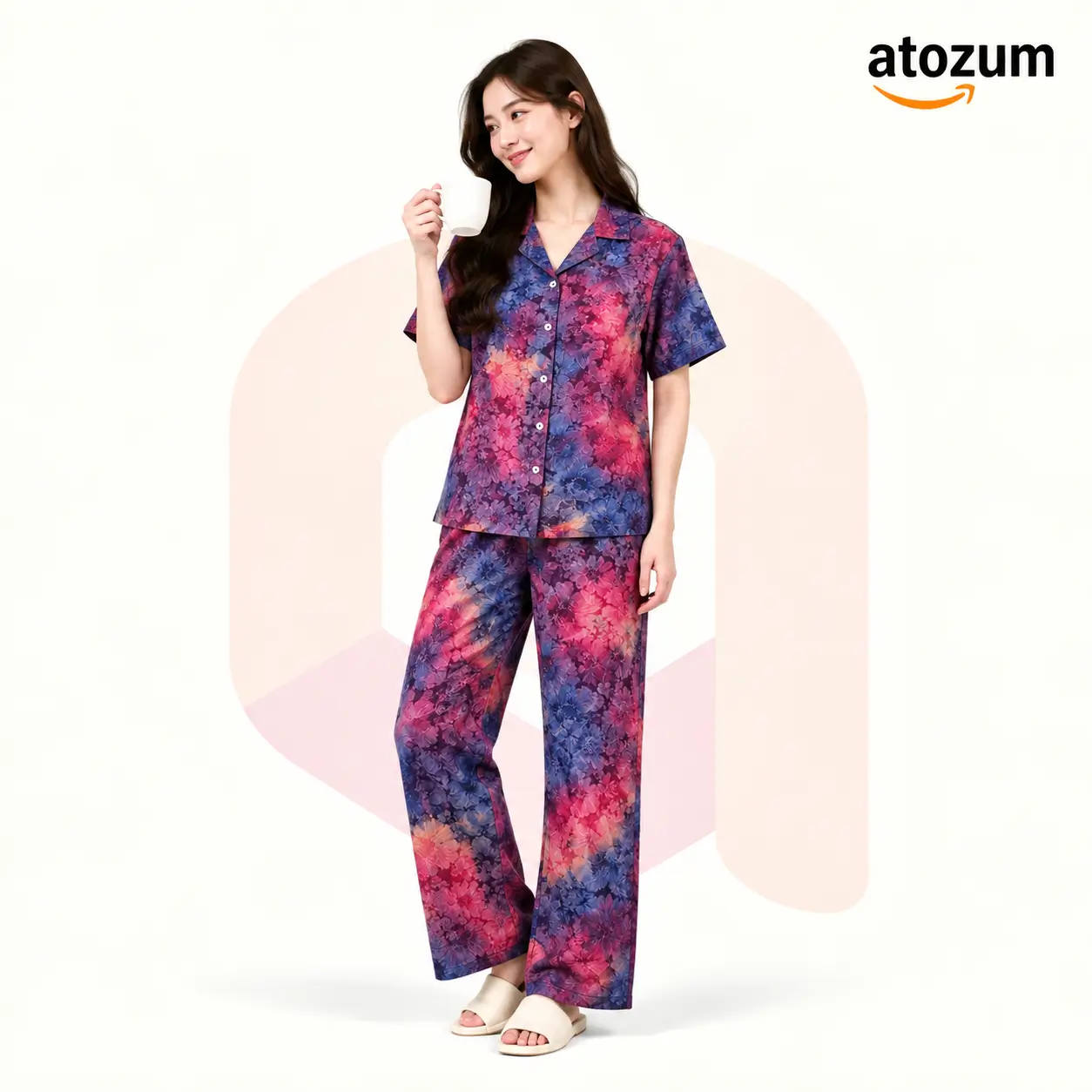 Premium Women's Pajama Set – Cotton Jacquard Self Embroidery Design | Flora