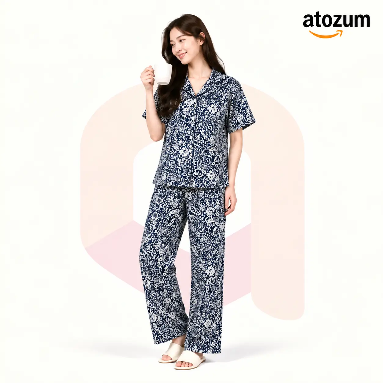 Premium Women's Pajama Set – Cotton Jacquard Self Embroidery Design | Resto