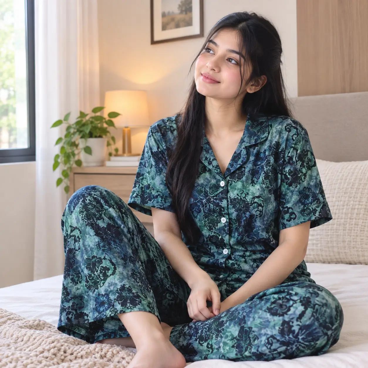 Premium Women's Pajama Set – Cotton Jacquard Self Embroidery Design | Plush