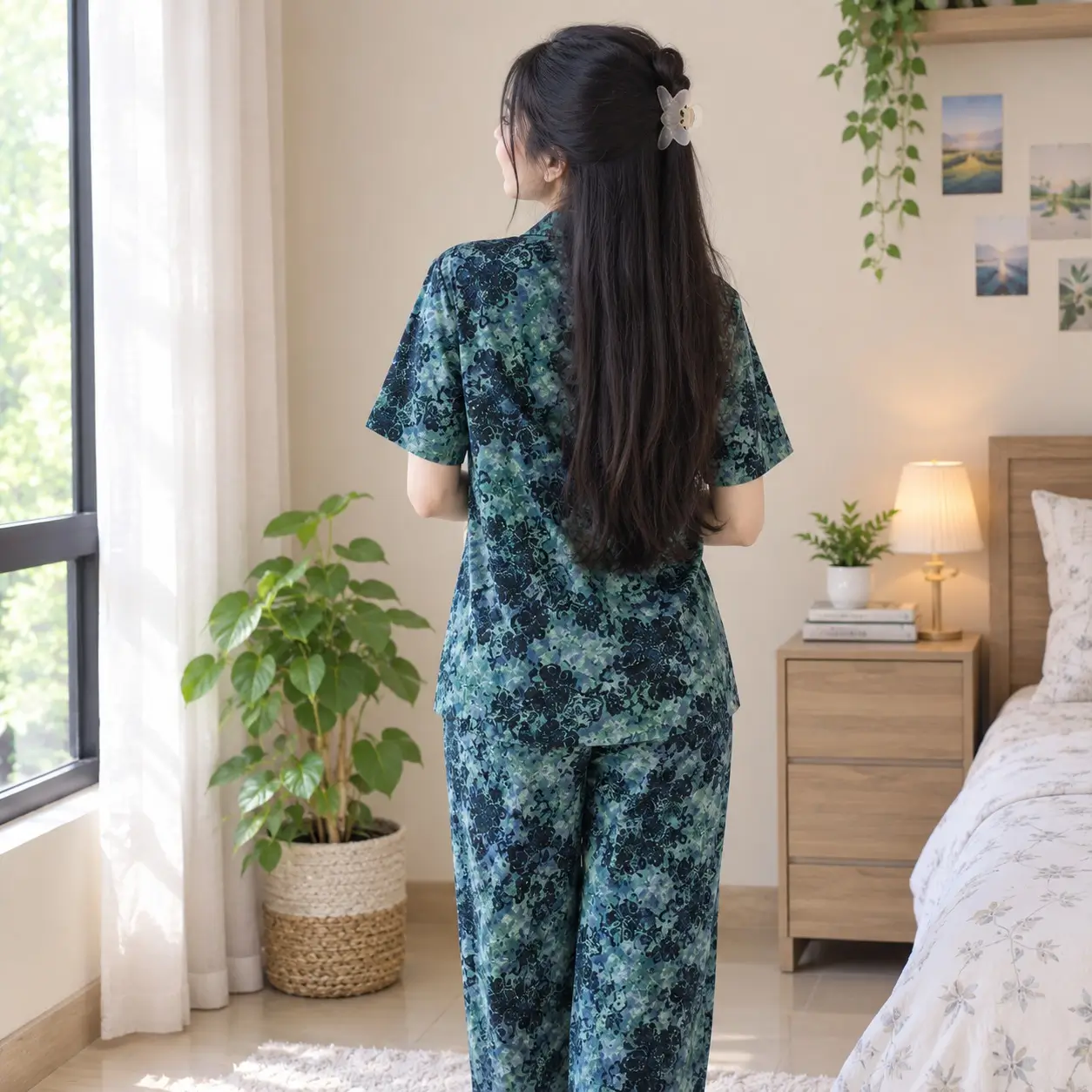 Premium Women's Pajama Set – Cotton Jacquard Self Embroidery Design | Plush