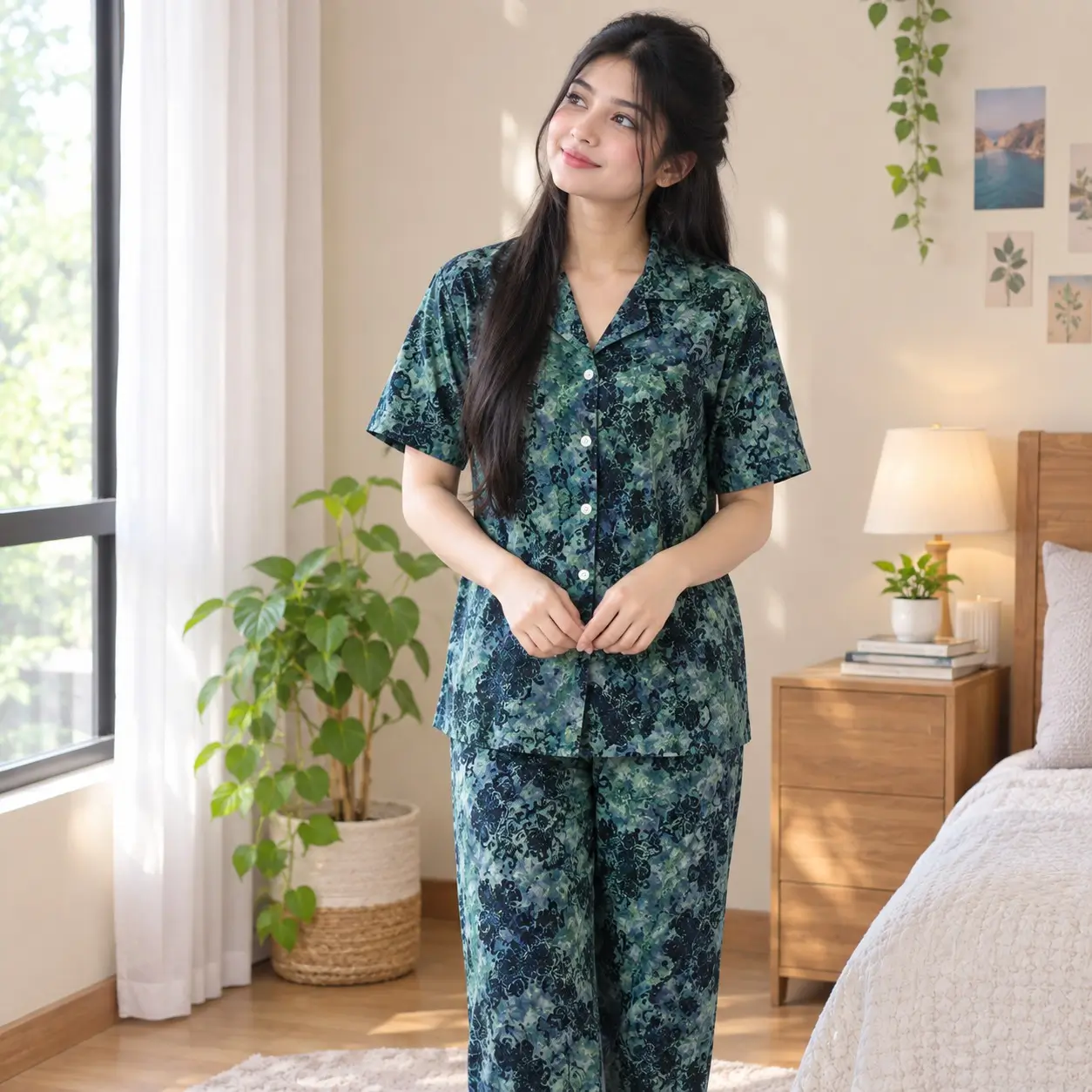 Premium Women's Pajama Set – Cotton Jacquard Self Embroidery Design | Plush
