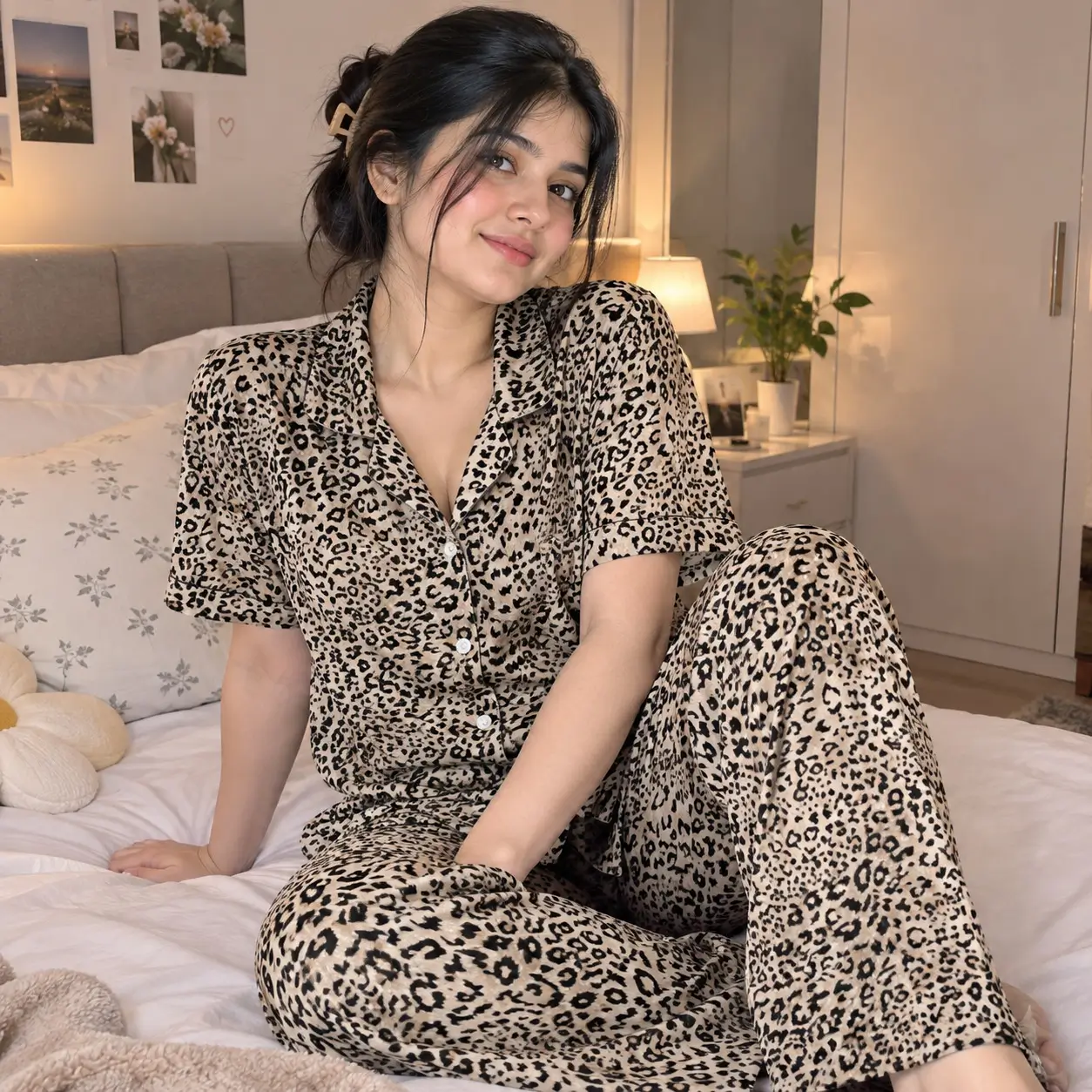 Premium Women's Pajama Set – Cotton Jacquard Self Embroidery Design | Selene