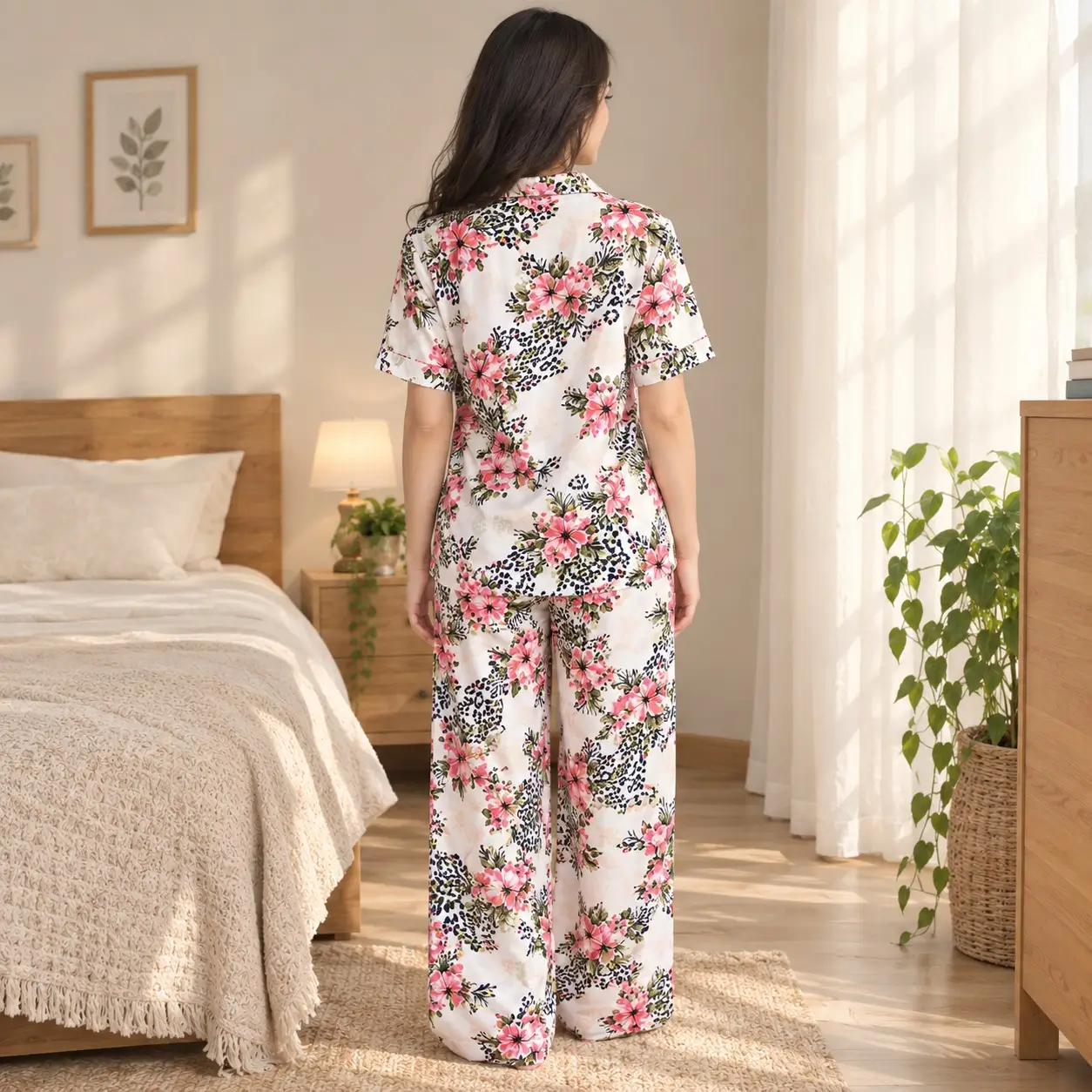 Women's Printed Viscose Cotton Pajama Set | Celeste