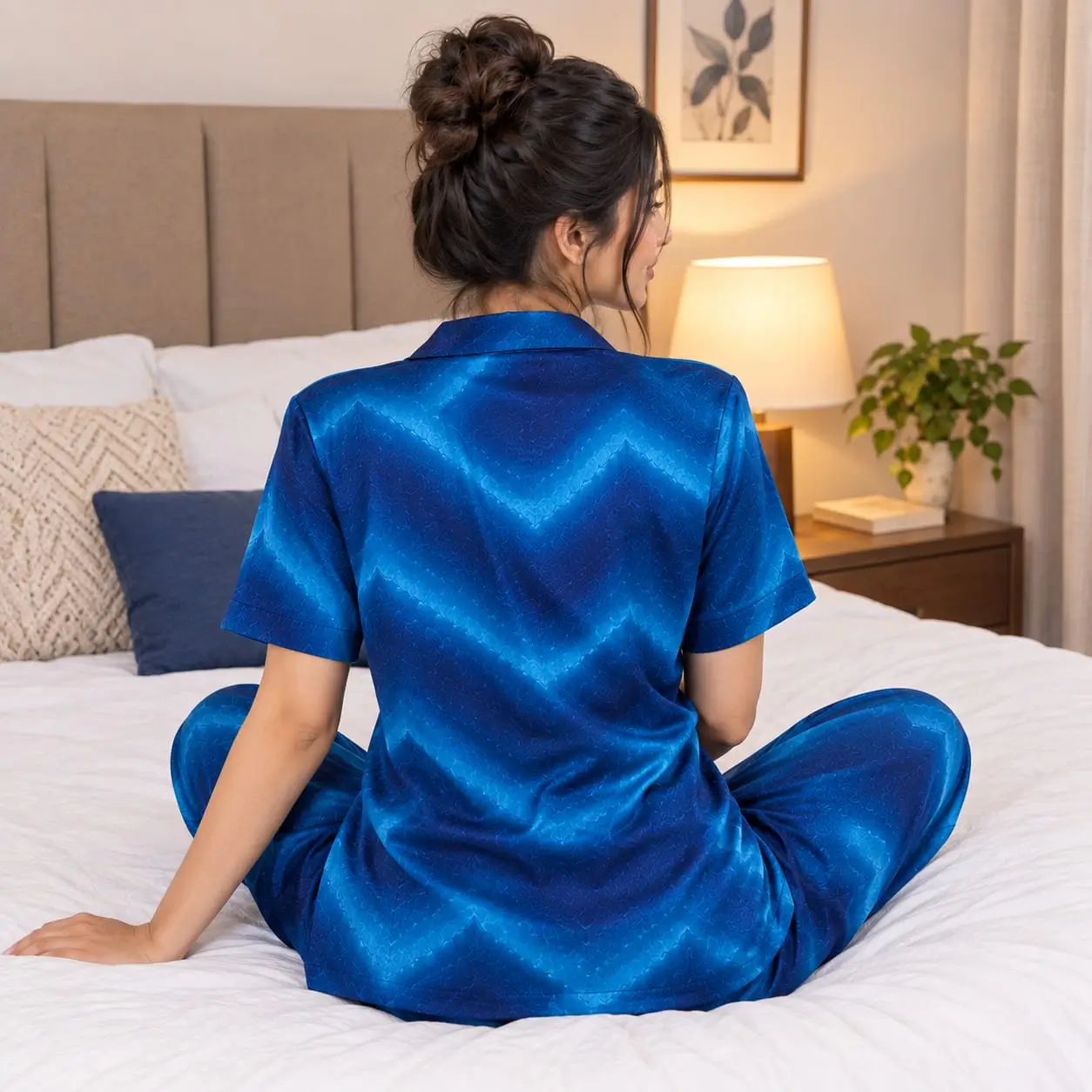 Women's Printed Viscose Cotton Pajama Set | Mist
