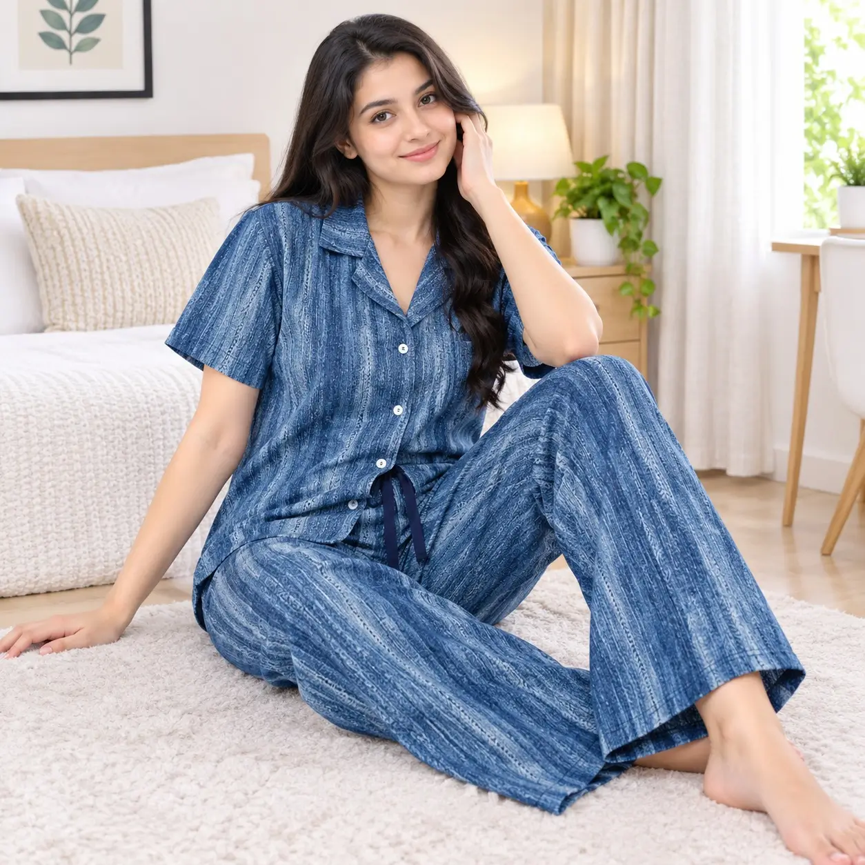 Women's Printed Viscose Cotton Pajama Set | Calma Limited Edition - Image 6