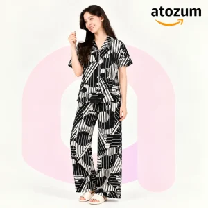 Premium Women's Pajama Set – Cotton Jacquard Self Embroidery Design | Menthe