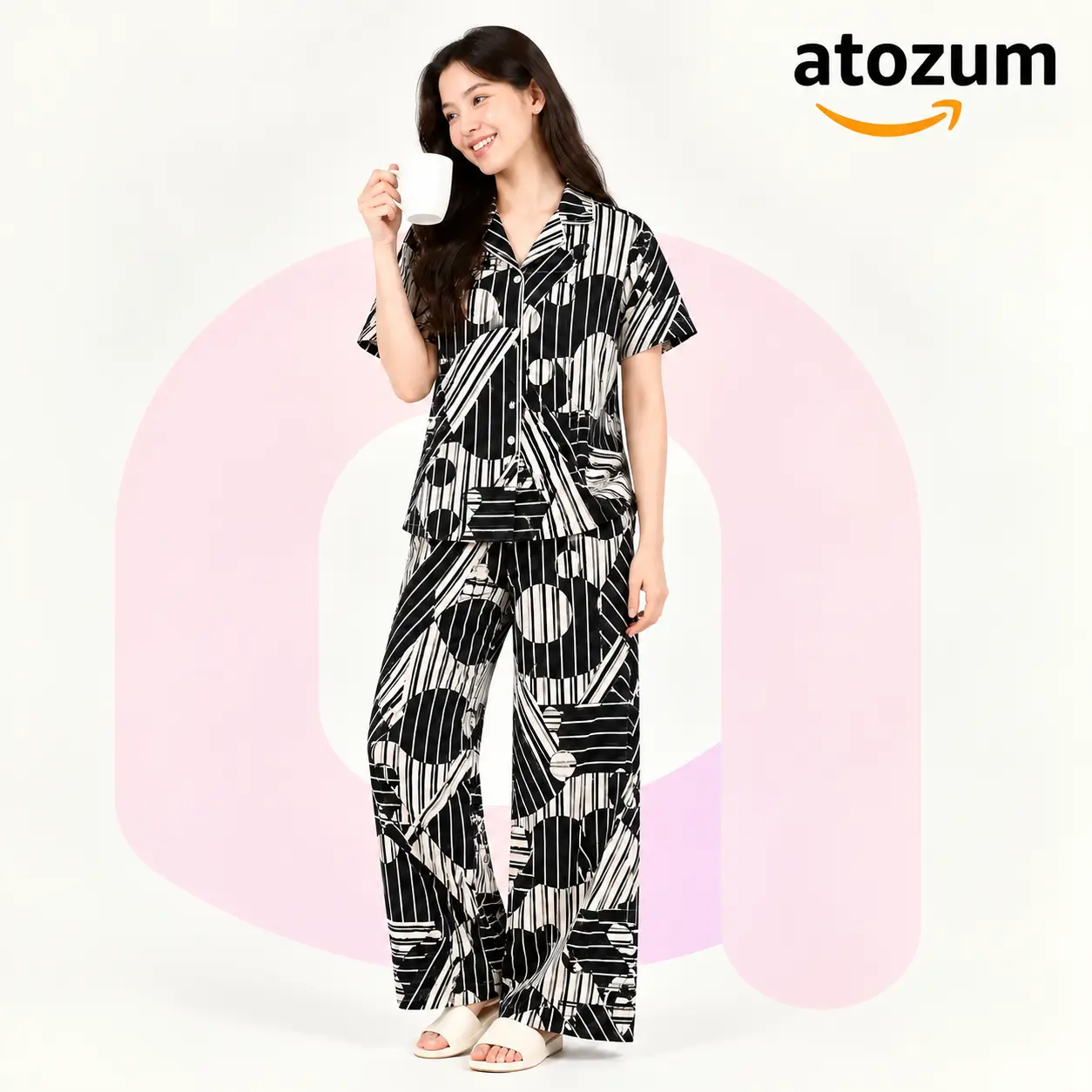 Premium Women's Pajama Set – Cotton Jacquard Self Embroidery Design | Menthe