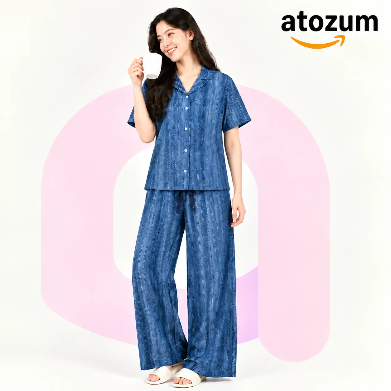 Women's Printed Viscose Cotton Pajama Set | Calma Limited Edition