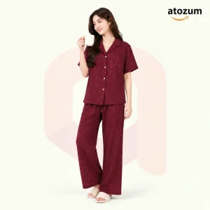 Premium Women's Pajama Set – Cotton Jacquard Self Embroidery Design | Muse