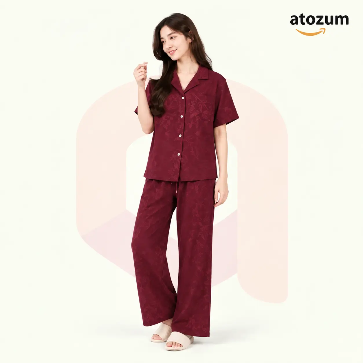 Premium Women's Pajama Set – Cotton Jacquard Self Embroidery Design | Muse