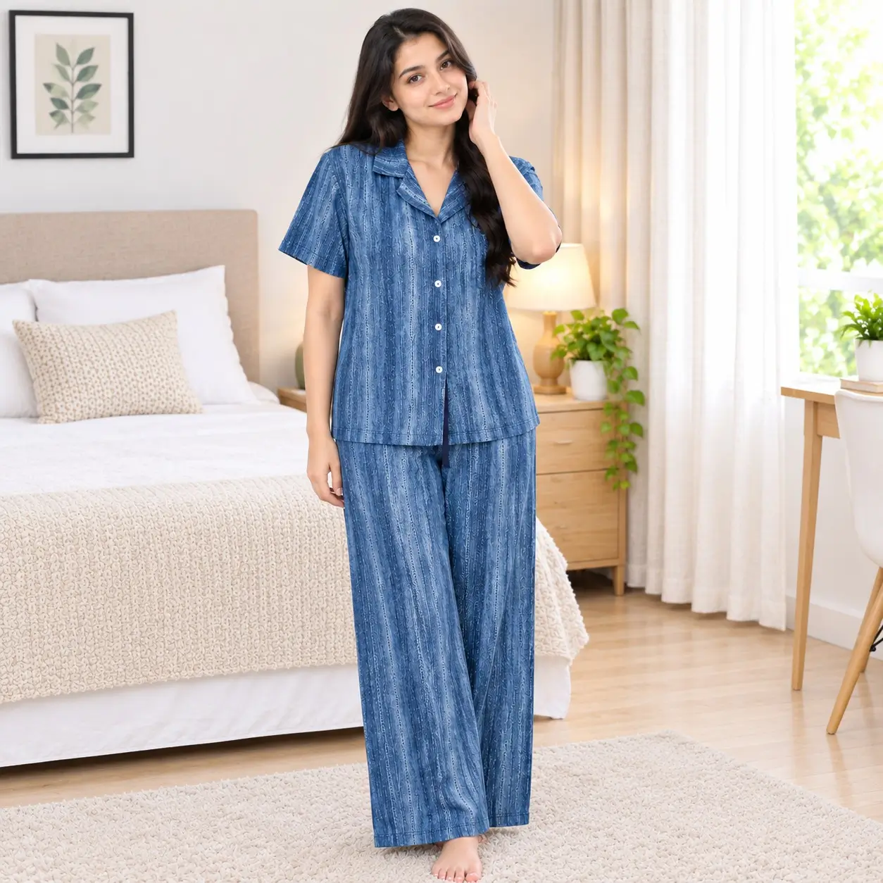 Women's Printed Viscose Cotton Pajama Set | Calma Limited Edition - Image 2