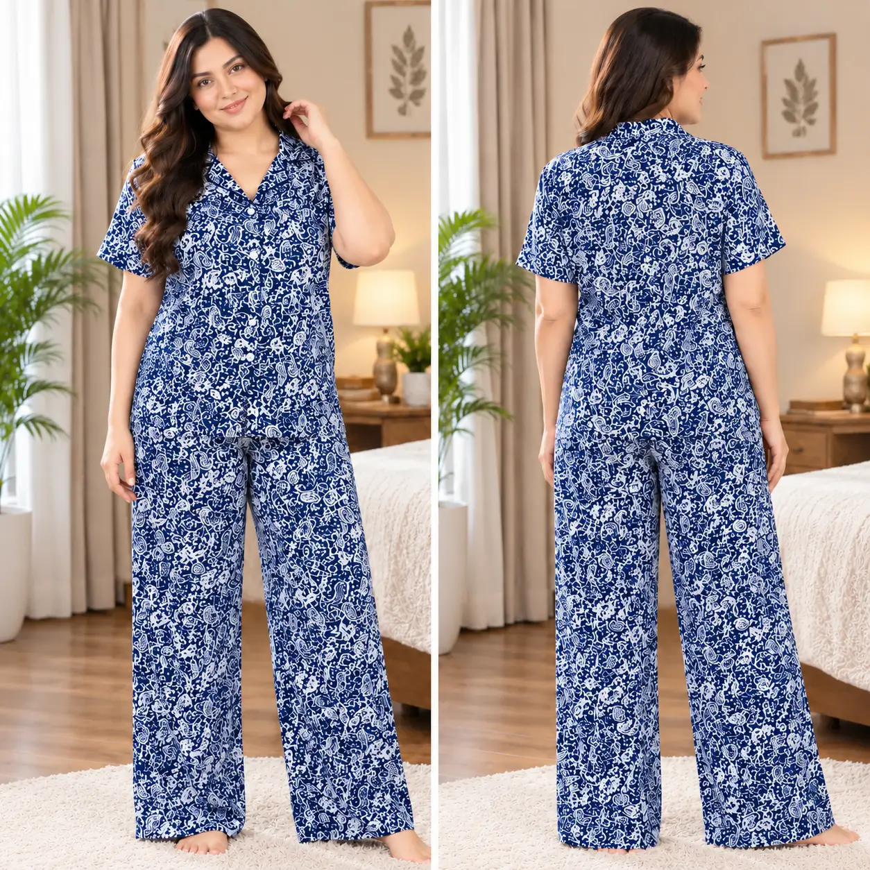 Premium Women's Pajama Set – Cotton Jacquard Self Embroidery Design | Resto - Image 4